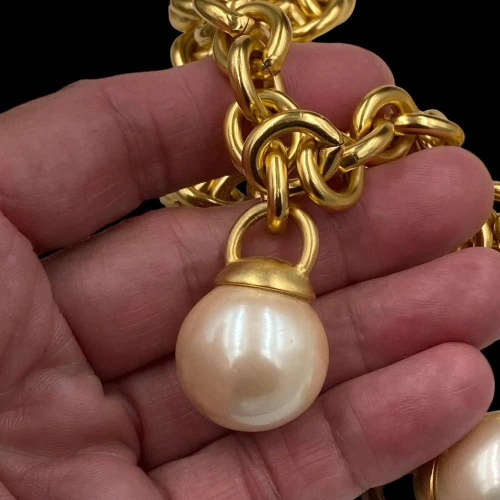 Massive Vintage Erwin Pearl Multi Strand Chain Faux Pearl Drop Necklace